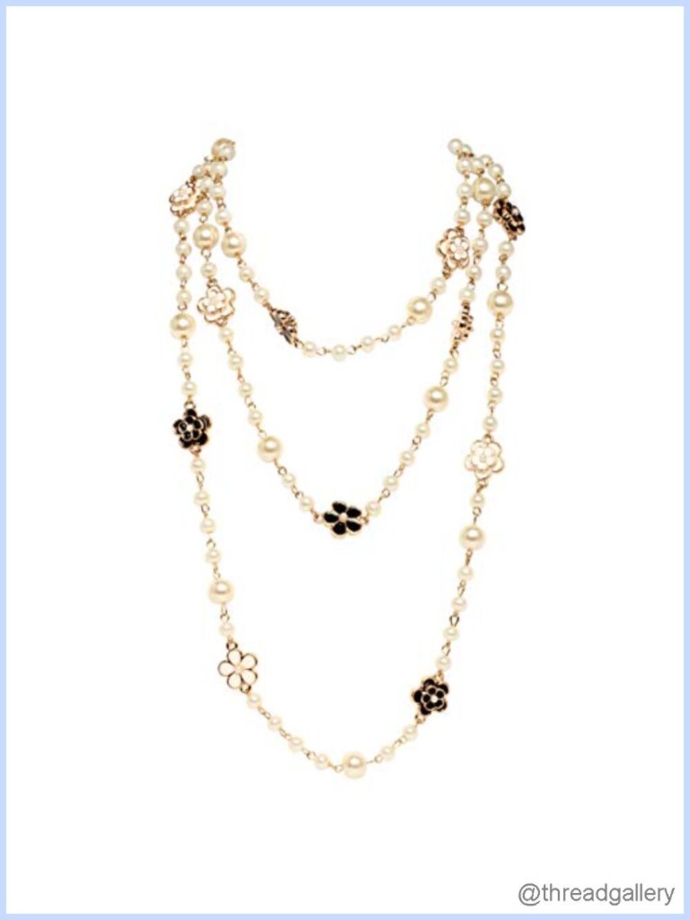 Layered Faux Pearl Necklace Gold Tone Camellia 61 In Statement